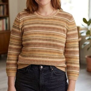 Alfred Dunner Striped Knit Sweater Earthy Sunset Retro Vintage 70s Hippie Boho